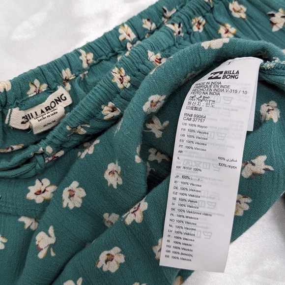 Billabong Women's US Medium Mint Green Floral Front Tie Cropped Blouse Top - Picture 10 of 12